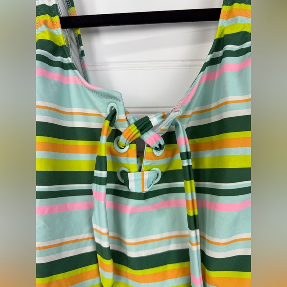 Aerie women’s one piece striped swimsuit with front tie lacing. Size XS - Picture 4 of 7
